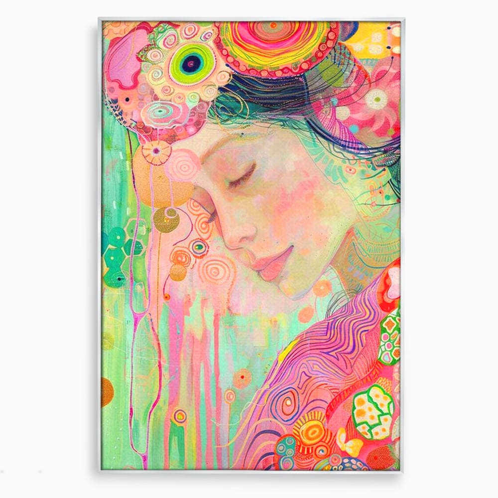 Tablou canvas cu tablou canvas cu portret de zana, in rama de aluminiu argintiu